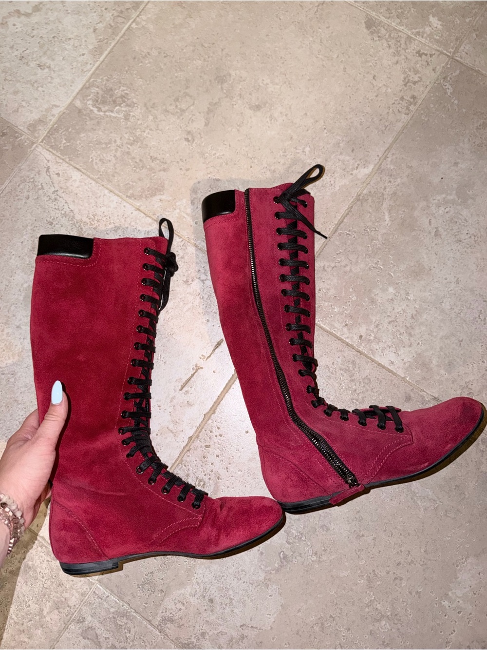 Giuseppe Zanotti Women's Tall Lace-Up Suede Boots in Deep Red EU 36